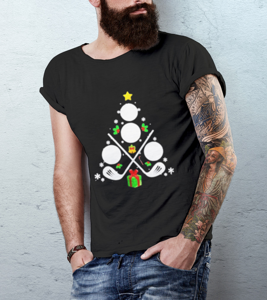 Golf Clubs Balls Christmas Tree Present Star T-Shirt