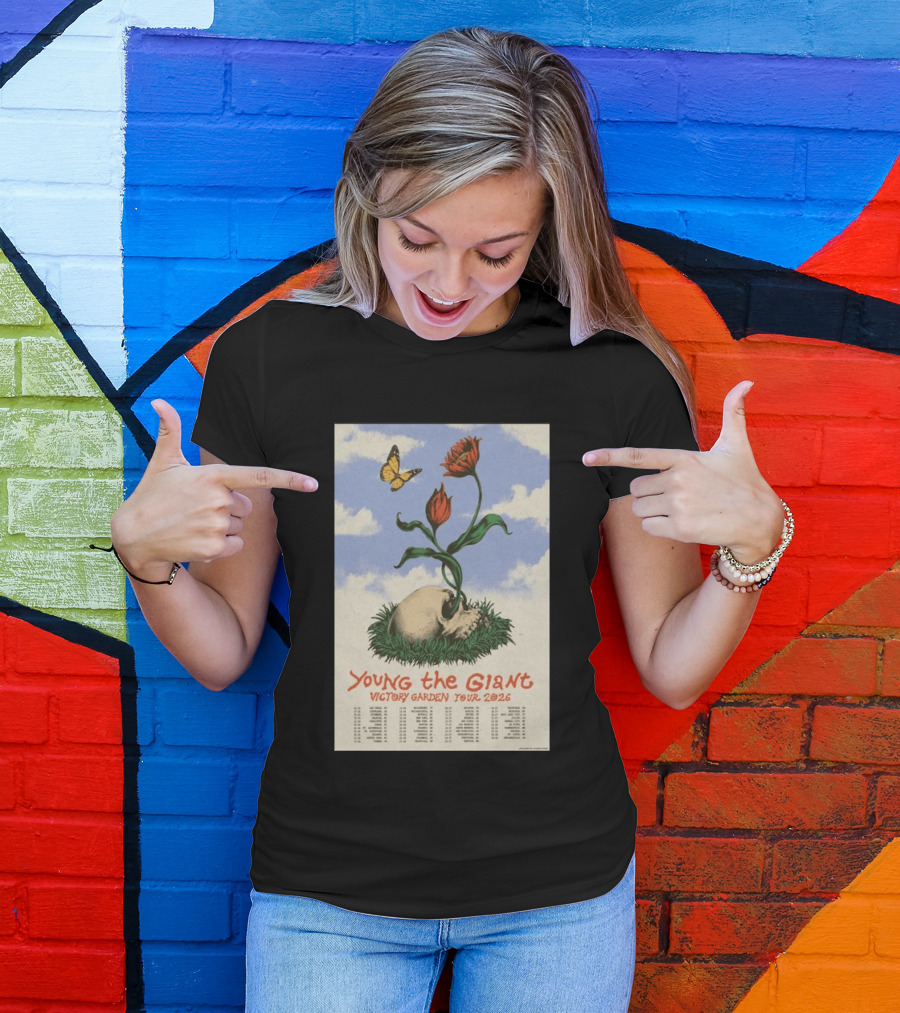 Young The Giant Victory Garden Tour 2026 Skull Flower Butterfly Google Ads Poland Ireland Dates T-Shirt
