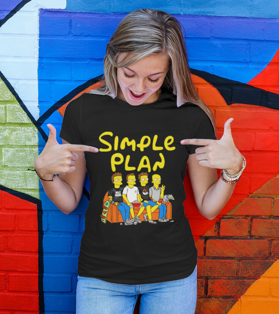 Simple Plan Band Members Cartoon Style On Couch T-Shirt