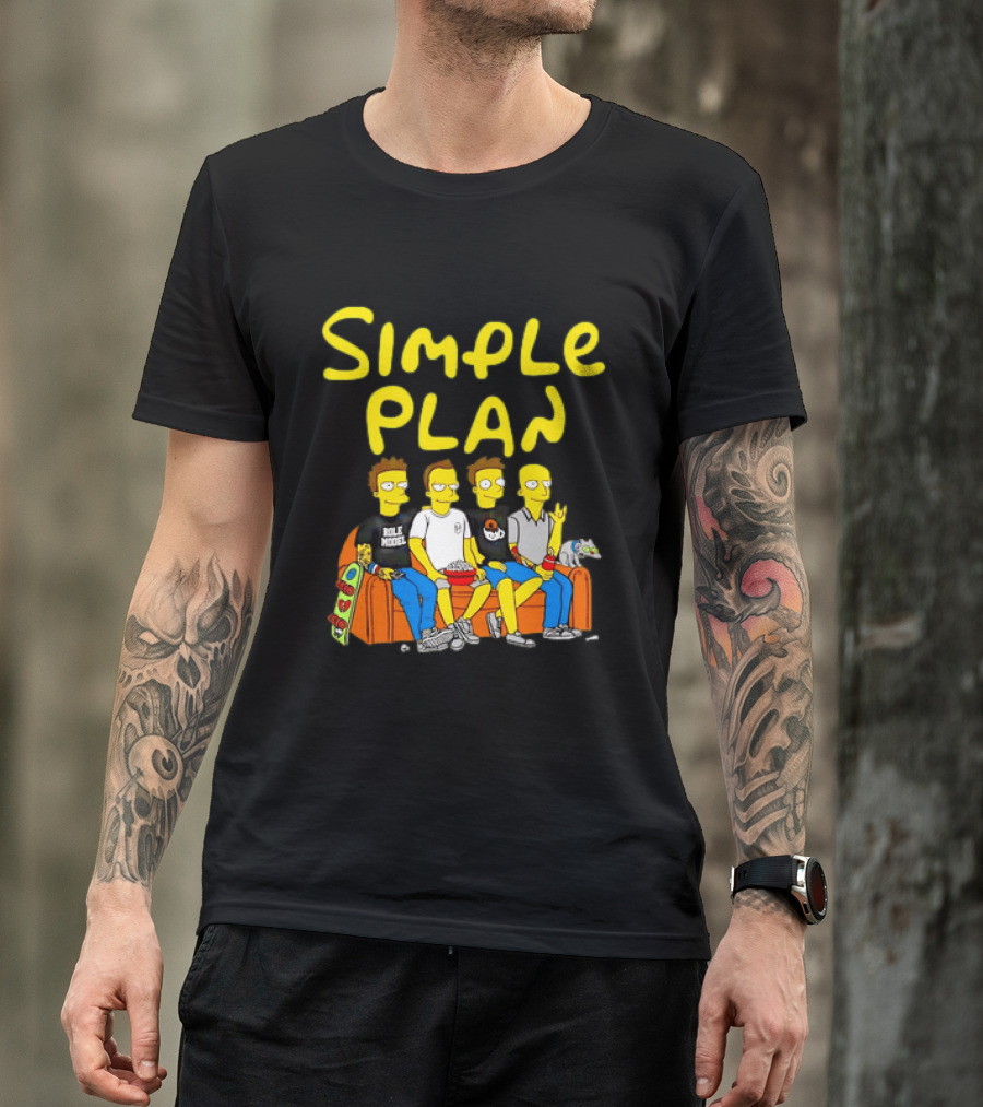 Simple Plan Band Members Cartoon Style On Couch T-Shirt