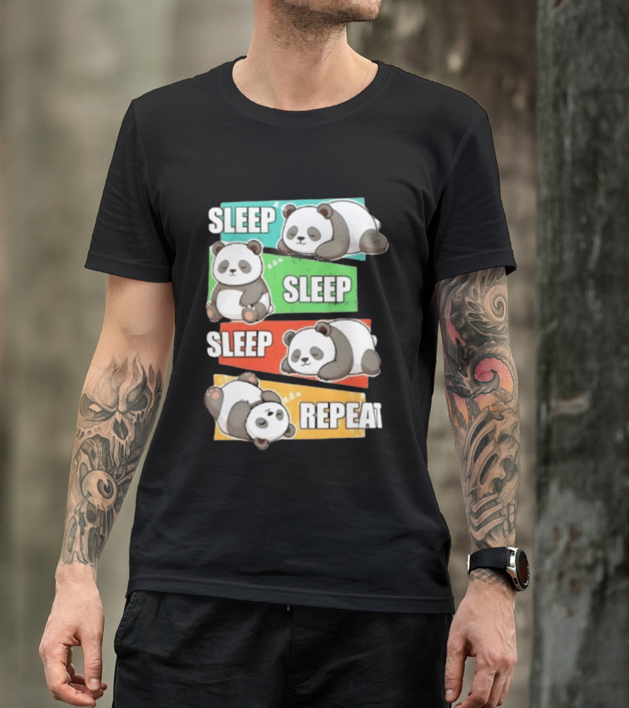 Sleep Sleep Sleep Repeat Panda Cartoon Blocks T-Shirt