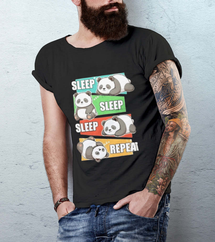 Sleep Sleep Sleep Repeat Panda Cartoon Blocks T-Shirt