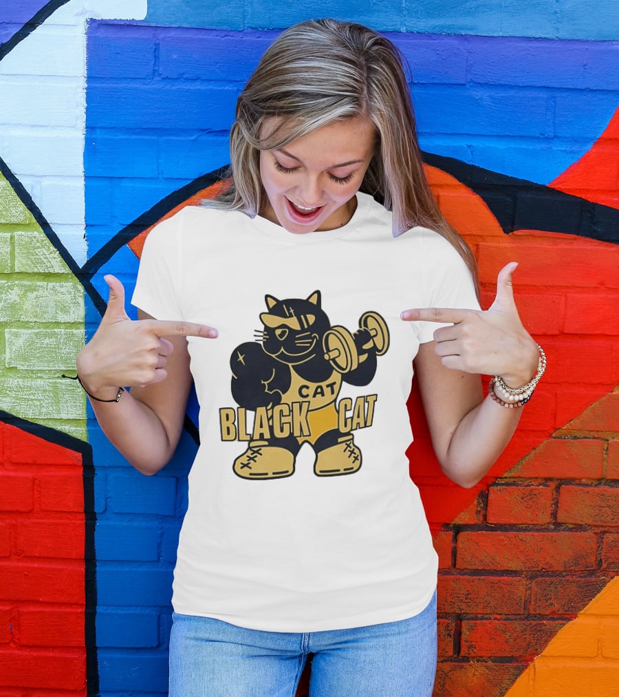 BLACK CAT Lifting Weights Cat Fitness Gym Powerlifting T-Shirt