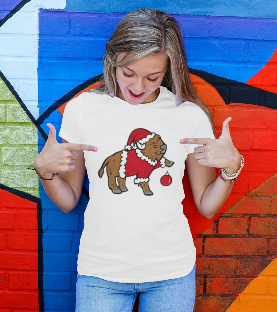 Buffalo In Santa Suit Holding Christmas Bauble Buffalo Bills 2025 Football Holiday T-Shirt