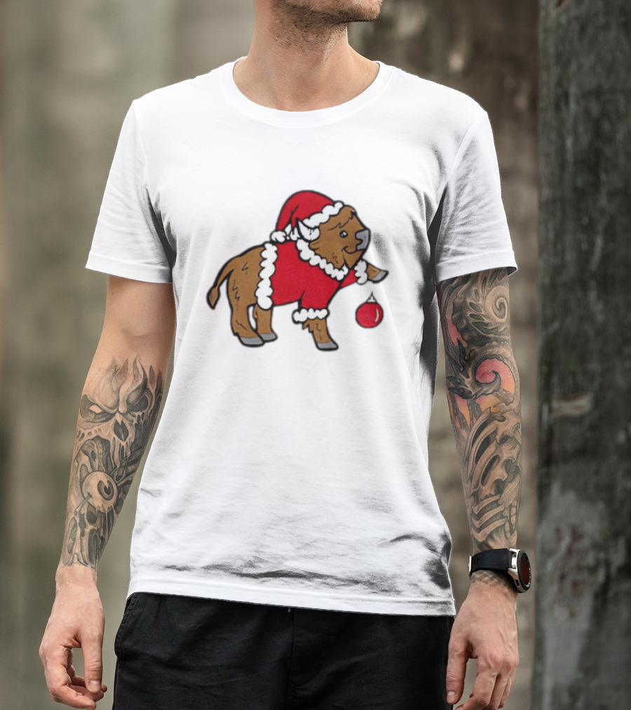 Buffalo In Santa Suit Holding Christmas Bauble Buffalo Bills 2025 Football Holiday T-Shirt