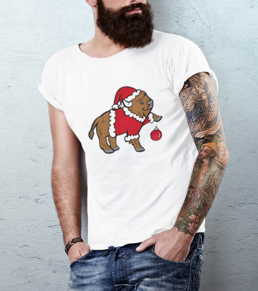 Buffalo In Santa Suit Holding Christmas Bauble Buffalo Bills 2025 Football Holiday T-Shirt