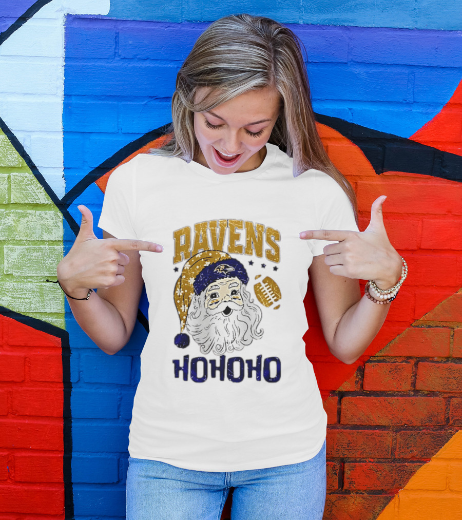Baltimore Ravens Santa Claus Ho Ho Ho Merry Christmas T-Shirt
