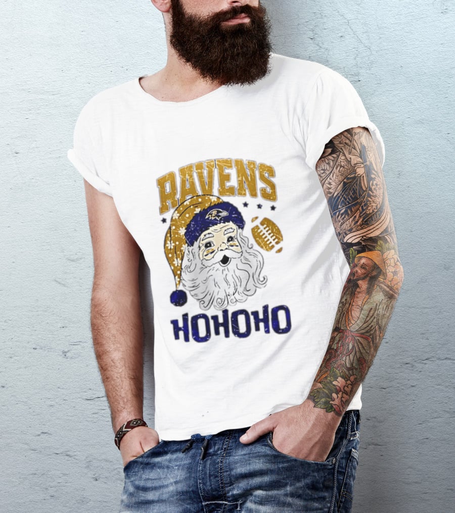 Baltimore Ravens Santa Claus Ho Ho Ho Merry Christmas T-Shirt