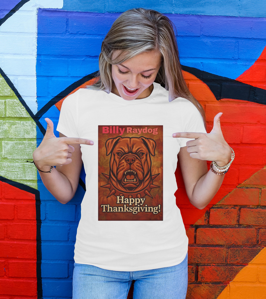 Billy Raydog Bulldog Spiked Collar Happy Thanksgiving T-Shirt