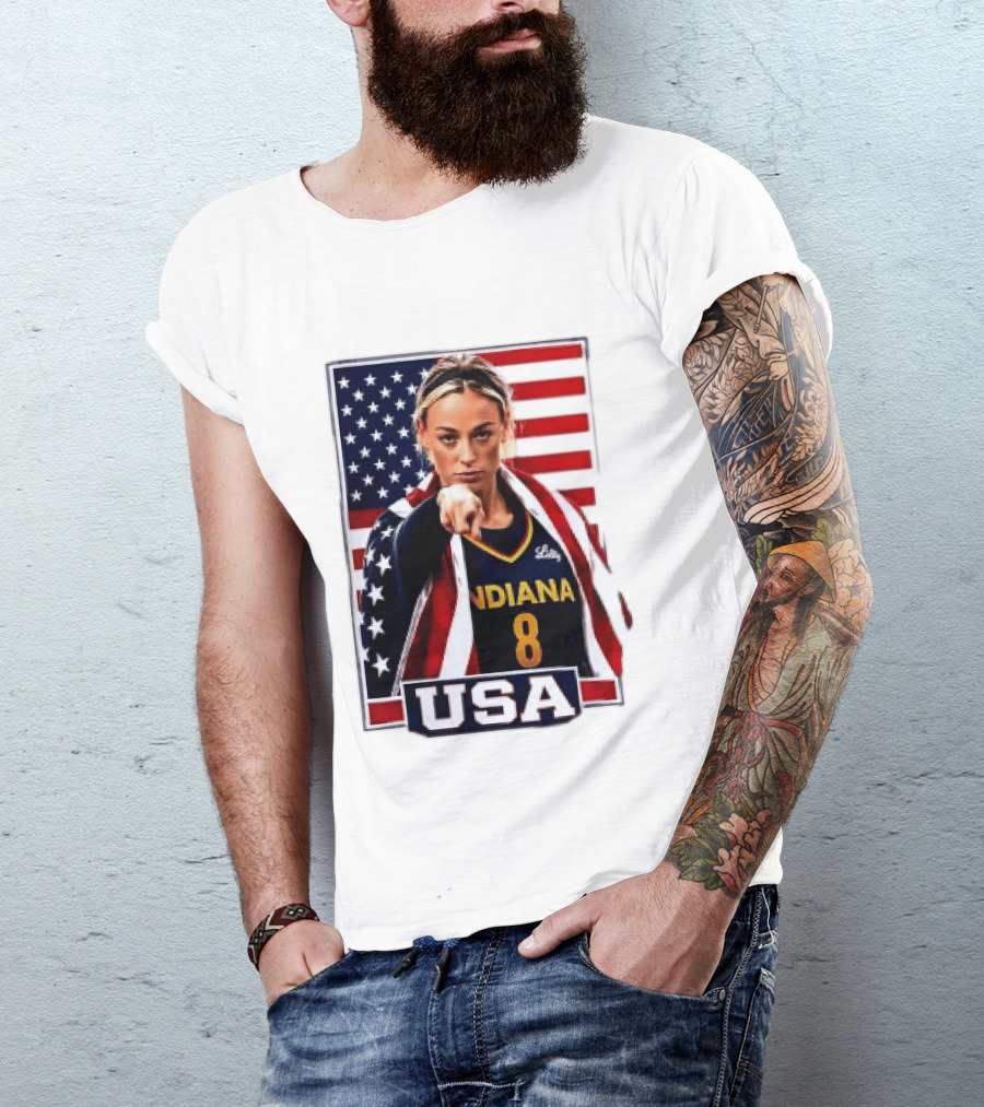Indiana Fever WNBA Player Pointing American Flag USA Basketball Sports T-Shirt