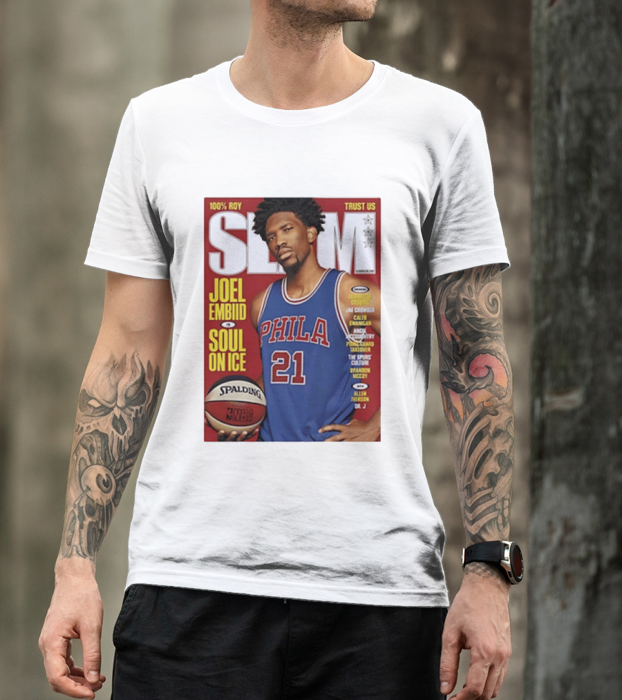 100% ROY SLAM Joel Embiid Soul On Ice PHILA 21 Philadelphia 76ers Cover T-Shirt