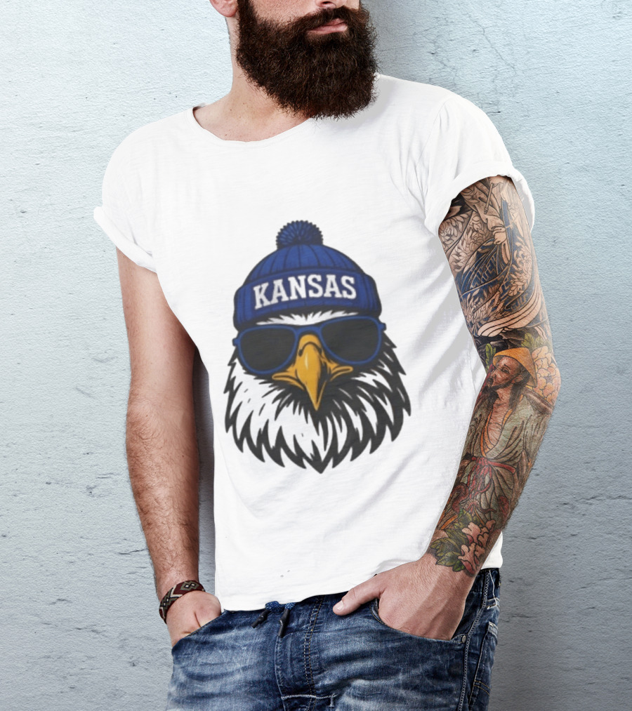 Kansas Jayhawks Jayhawk Hat Glasses Kansas Beanie T-Shirt