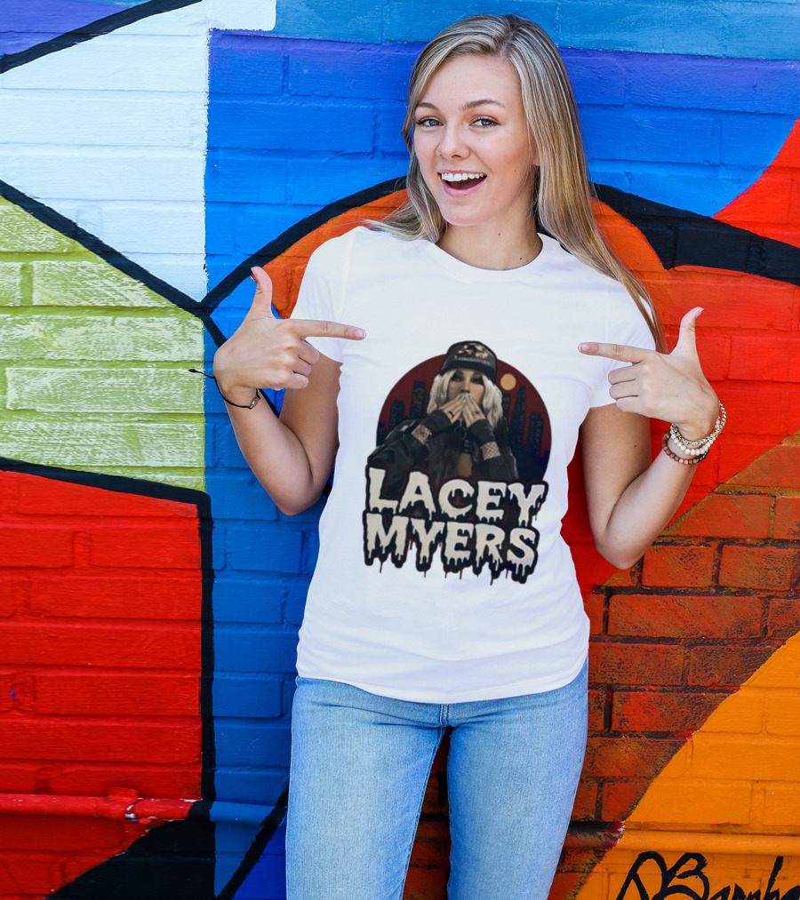 Lacey Myers City Skyline Red Moon Horror T-Shirt
