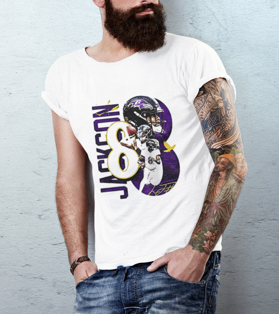 Lamar Jackson 8 Baltimore Ravens NFL Football Star Player T-Shirt