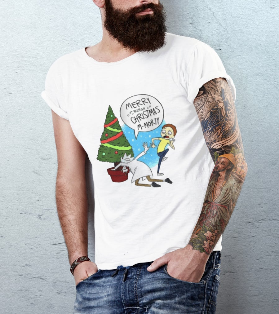 Merry Blergh Christmas M Morty Drunk Ricks Greeting Rick And Morty T-Shirt
