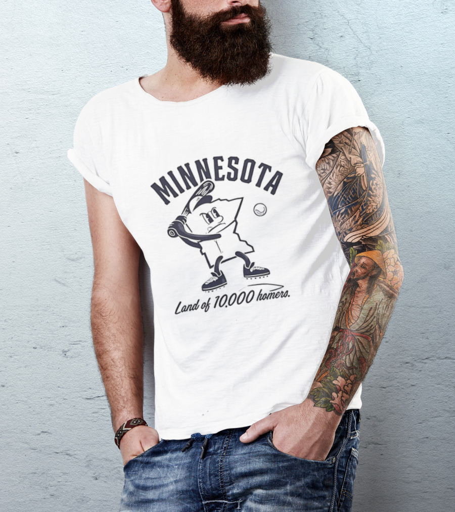 Minnesota Land Of 10000 Homers Baseball Player Swinging Bat T-Shirt