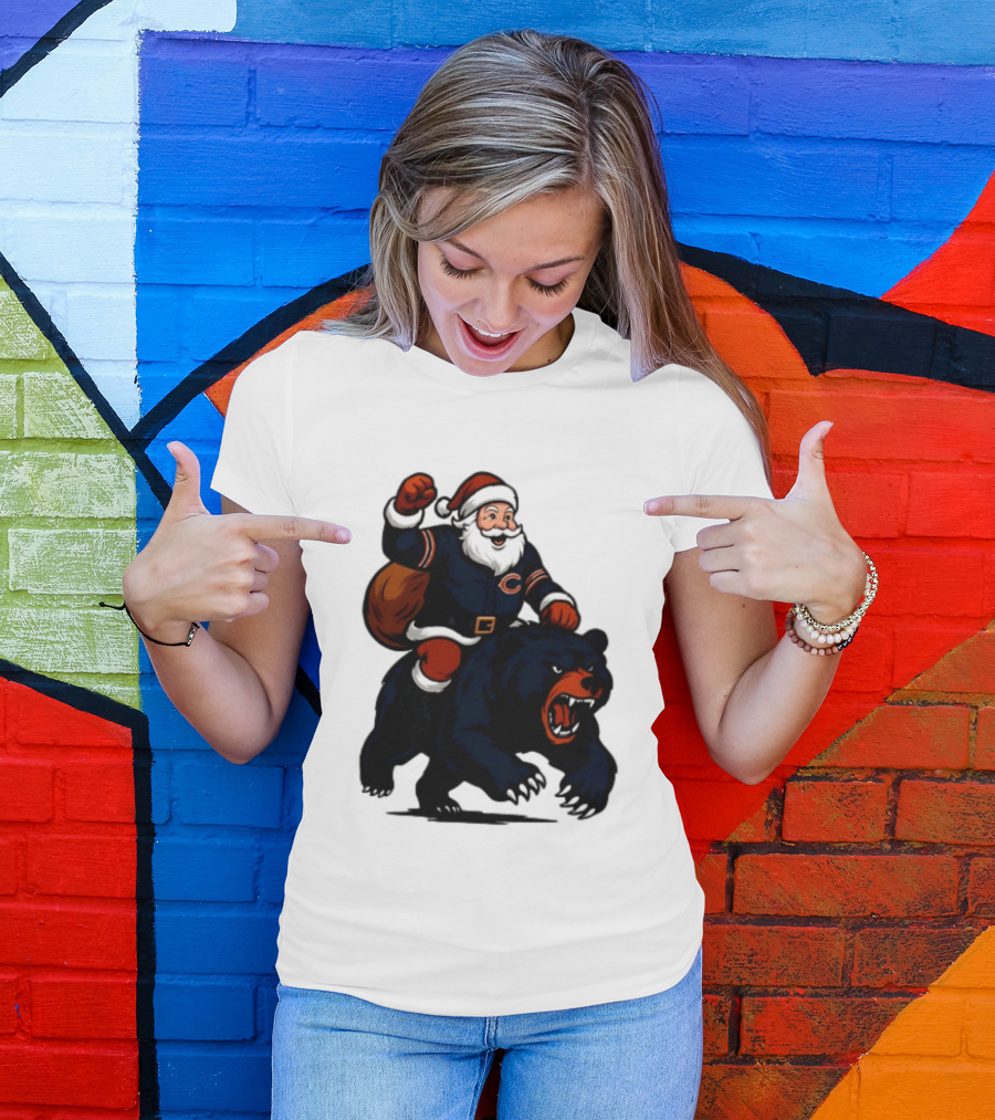 Chicago Bears Santa Claus Riding Bear Christmas Football T-Shirt