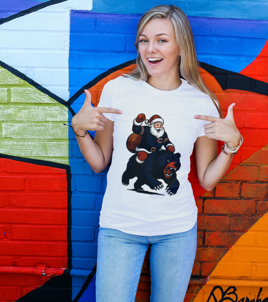 Chicago Bears Santa Claus Riding Bear Christmas Football T-Shirt