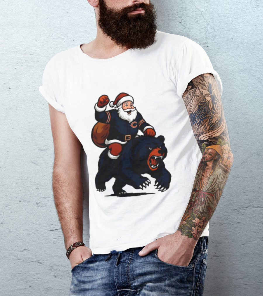 Chicago Bears Santa Claus Riding Bear Christmas Football T-Shirt