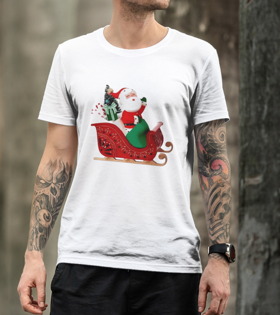 Santa Showtoppers Mini Tree Hallmark White Sleigh Christmas Scene T-Shirt