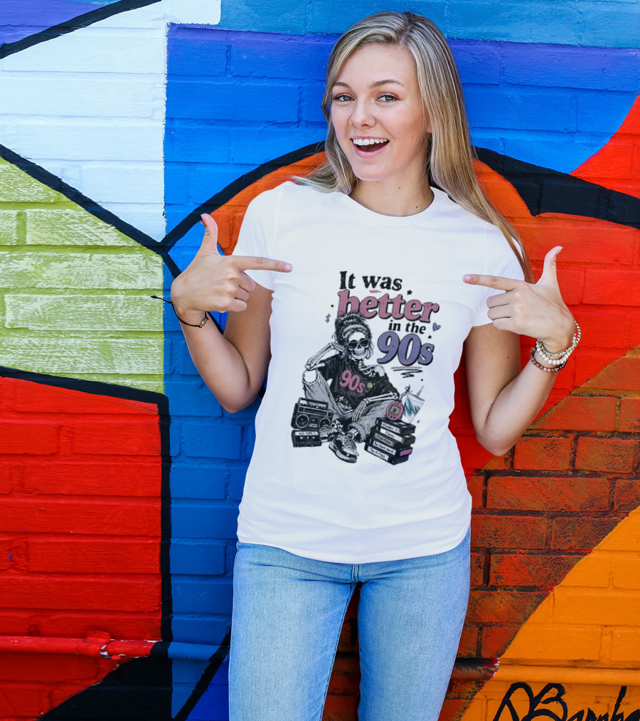 It Was Better In The 90s Skeleton Nostalgia Vibes Cassette Tapes And Books T-Shirt