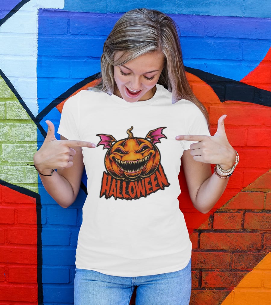 Halloween Bat Winged Jack O' Lantern Pumpkin T-Shirt