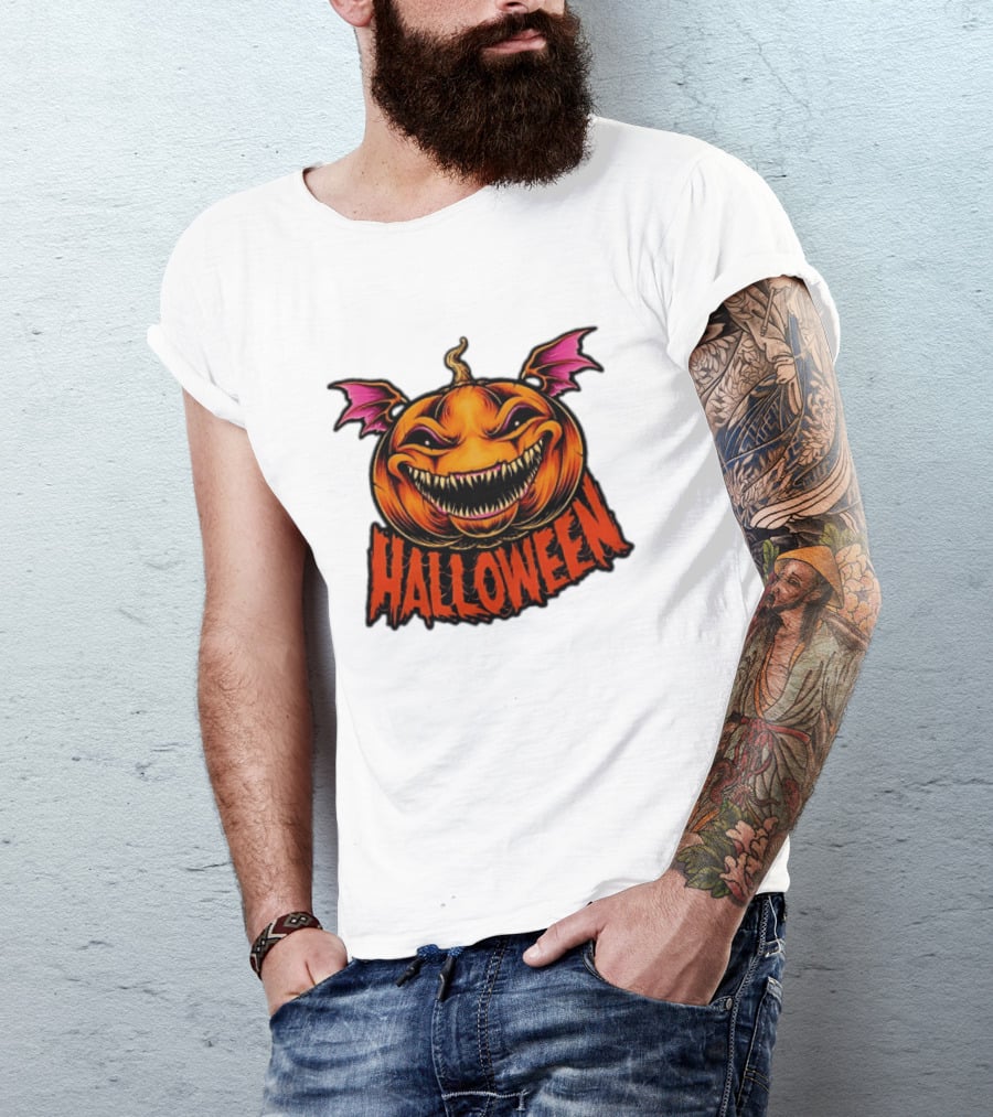 Halloween Bat Winged Jack O' Lantern Pumpkin T-Shirt