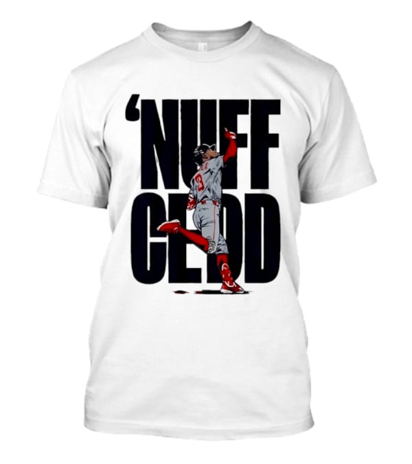 Nuff Cedd Baseball Player Number 9 Running Bases Pointing Up T-Shirt