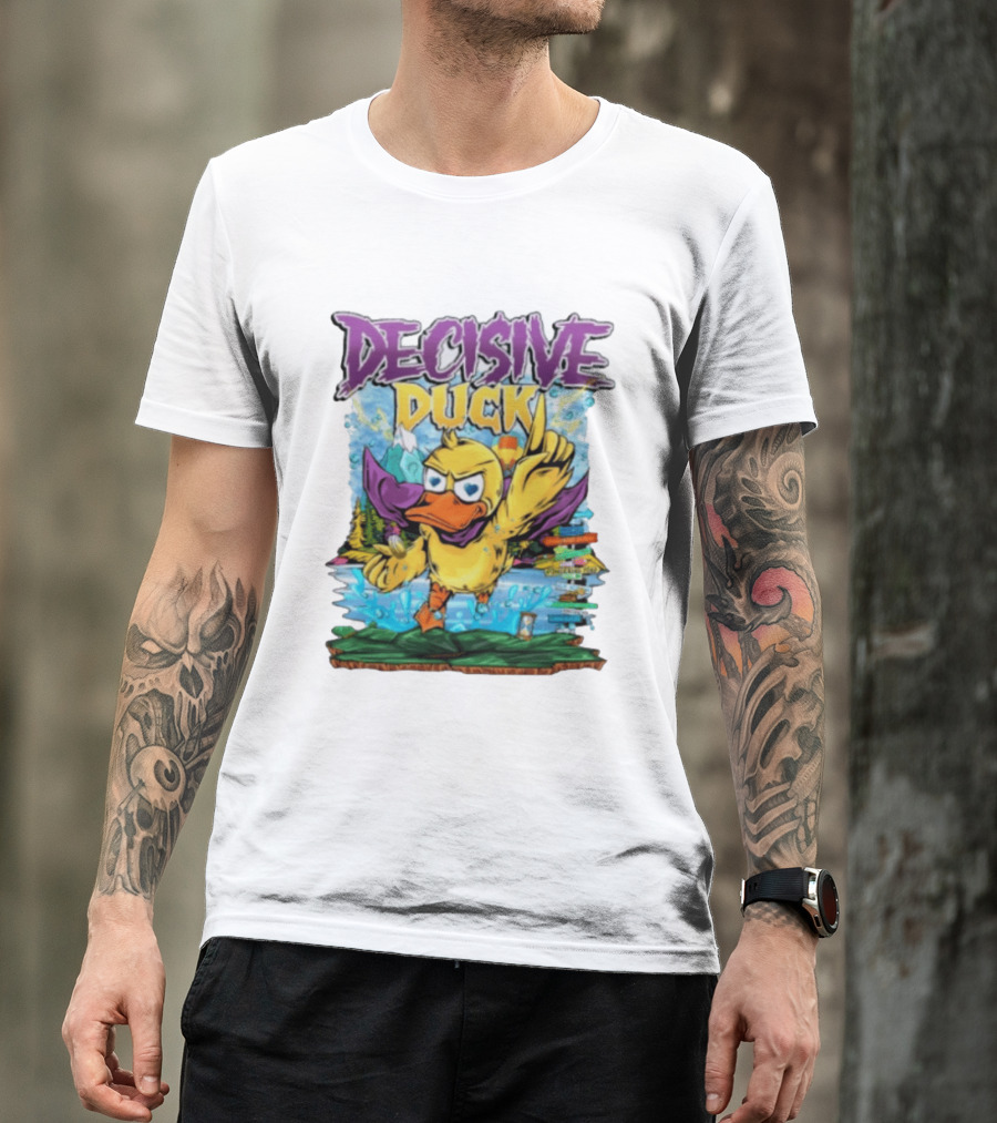 Decisive Duck Adventure Cartoon Style Colorful Forest Scene T-Shirt