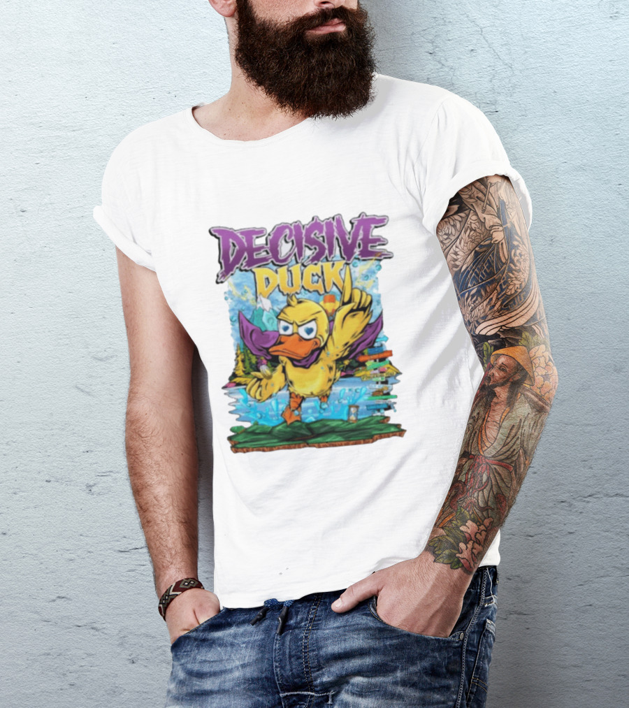 Decisive Duck Adventure Cartoon Style Colorful Forest Scene T-Shirt
