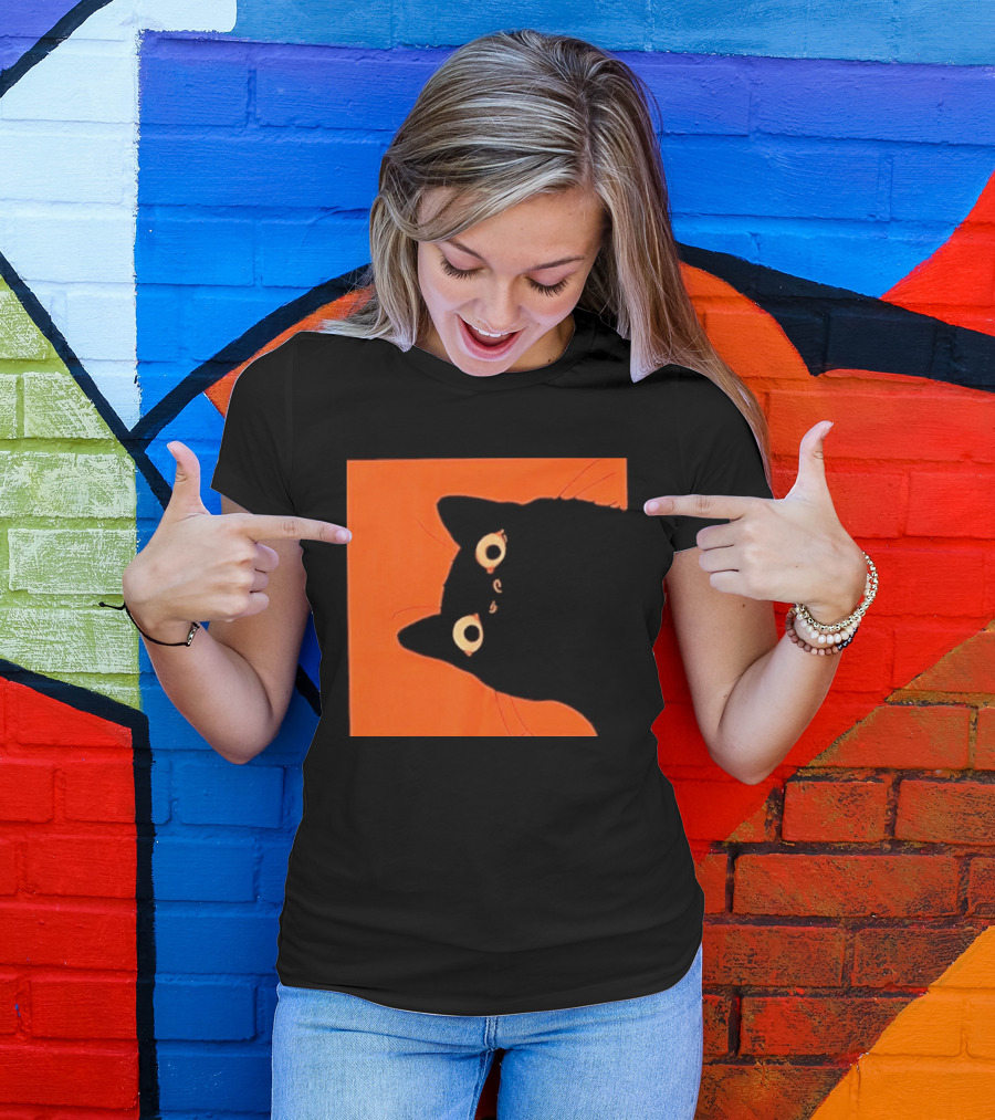 Orange Black Cat Peeking T-Shirt