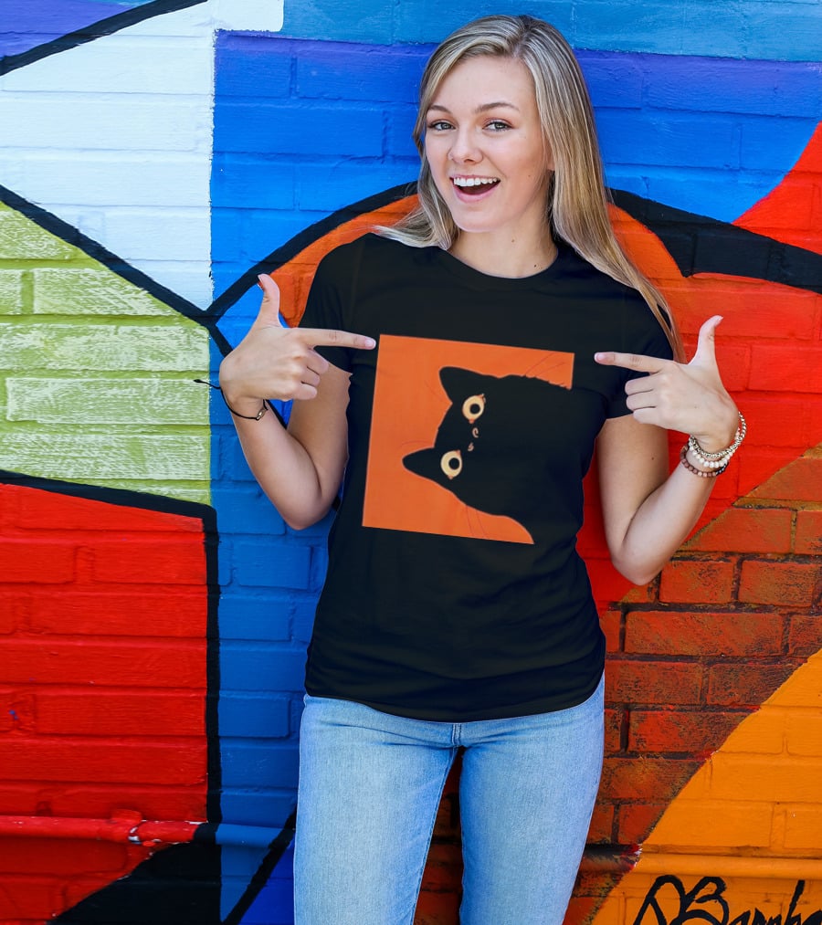Orange Black Cat Peeking T-Shirt