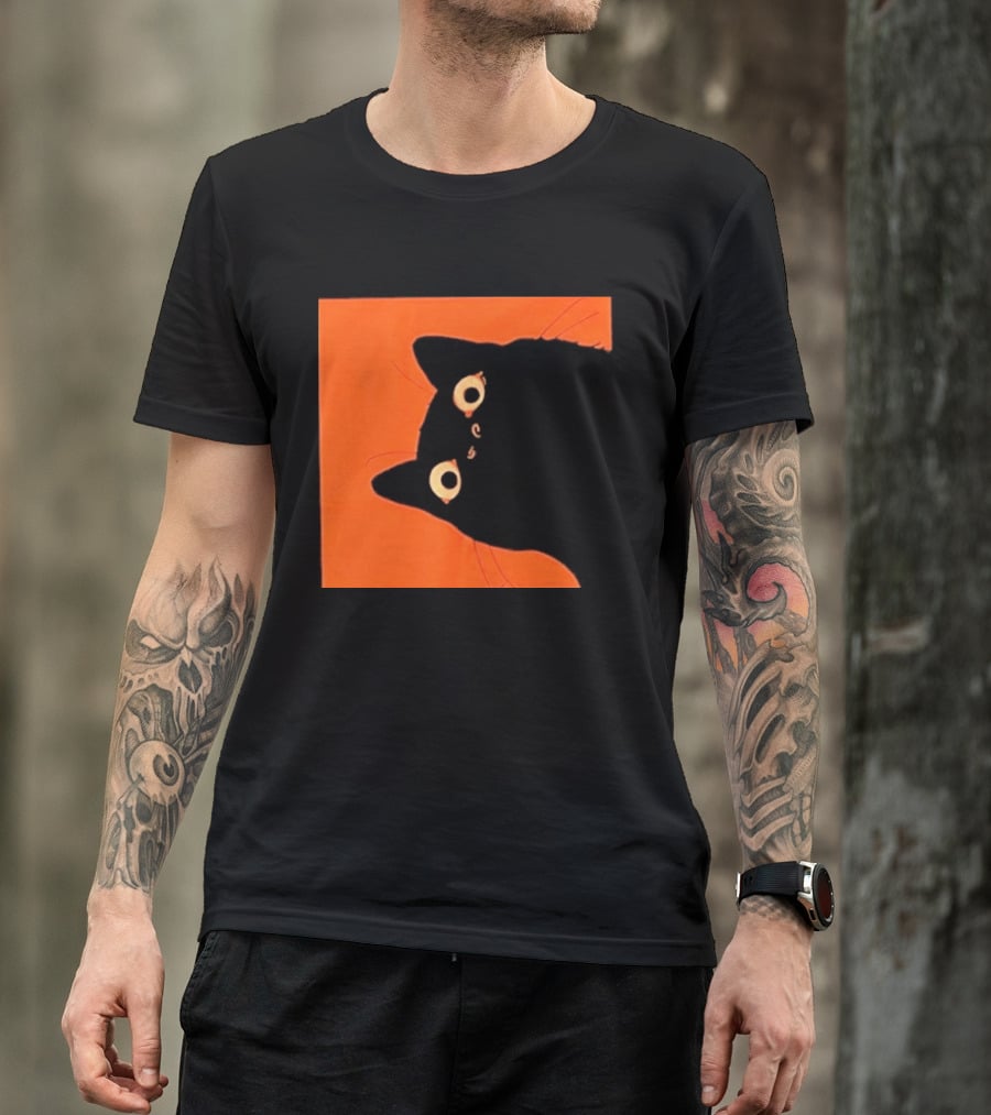 Orange Black Cat Peeking T-Shirt