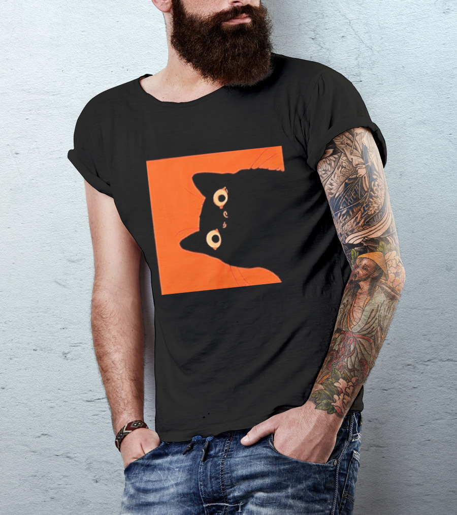 Orange Black Cat Peeking T-Shirt