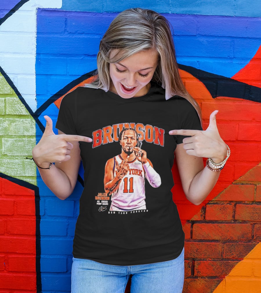 Jalen Brunson Middle Finger New York Knicks NBA Point Guard Brunson 11 Old Yolk Records Knicks T-Shirt