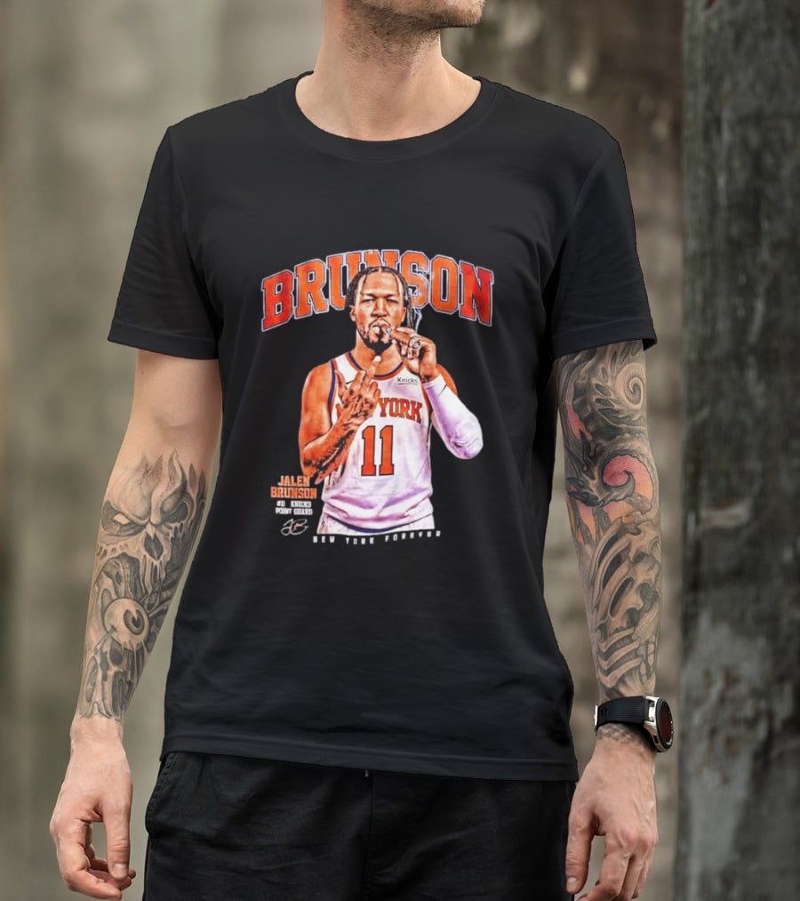 Jalen Brunson Middle Finger New York Knicks NBA Point Guard Brunson 11 Old Yolk Records Knicks T-Shirt