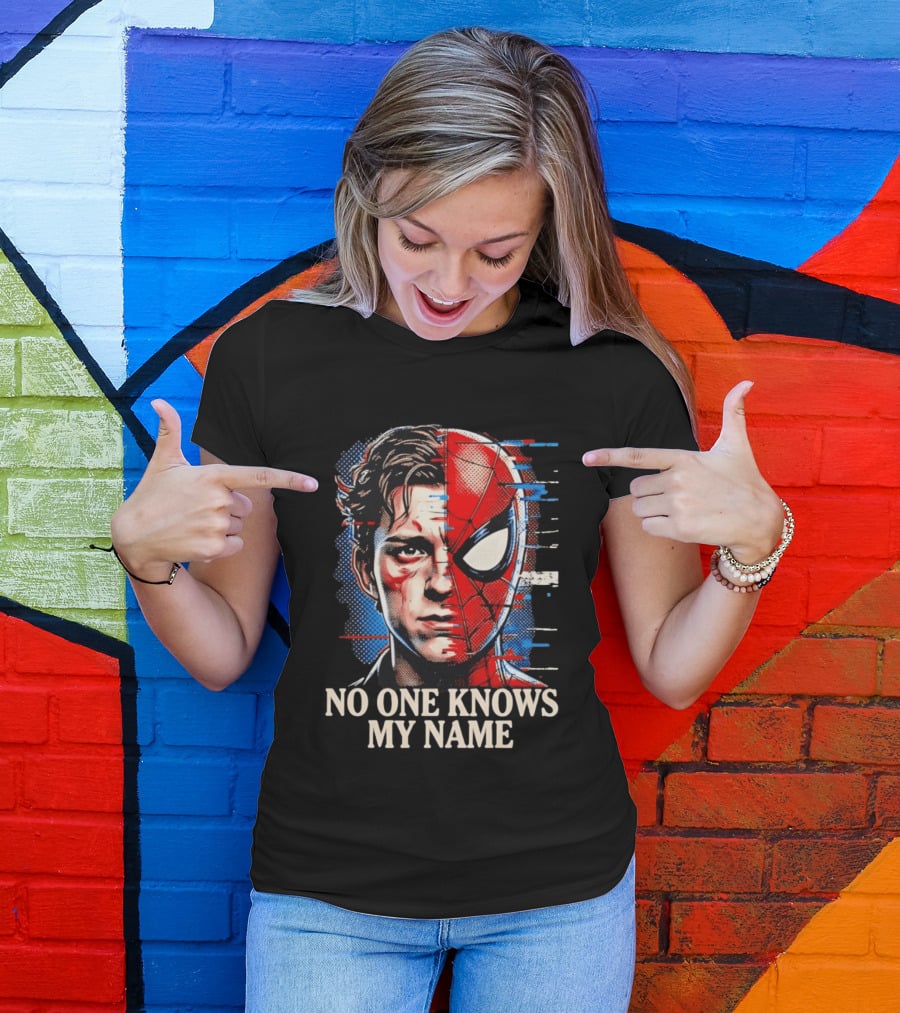Tom Holland Spider Man No One Knows My Name Split Face Comic T-Shirt