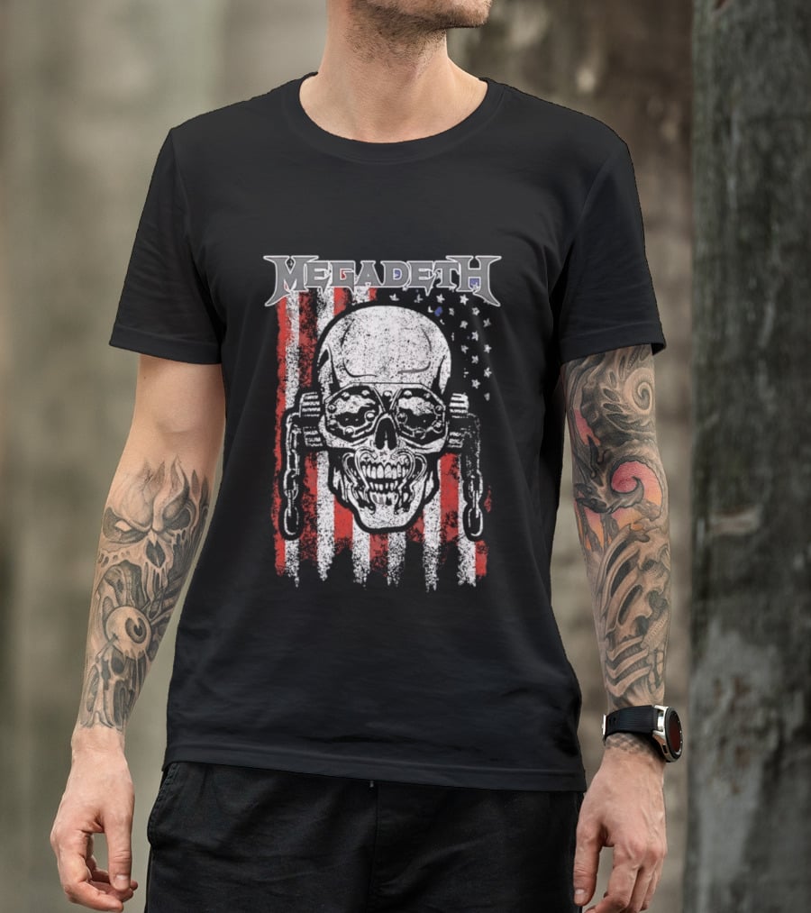 Megadeth American Flag Skull Distressed Chain T-Shirt