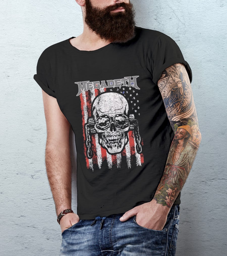 Megadeth American Flag Skull Distressed Chain T-Shirt