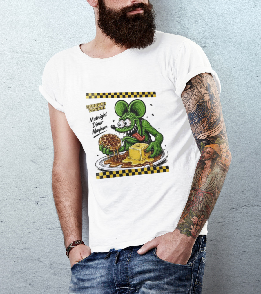 Rat Fink Waffle House Midnight Diner Mayhem Stay Golden T-Shirt