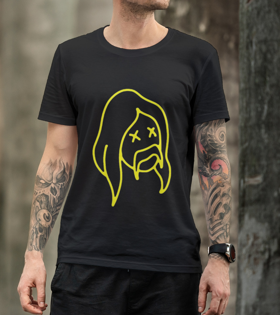 Austin Meade Store Blackout Black Neon Yellow Face Lines T-Shirt