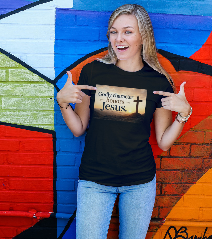 Godly Character Honors Jesus Cross At Sunset T-Shirt