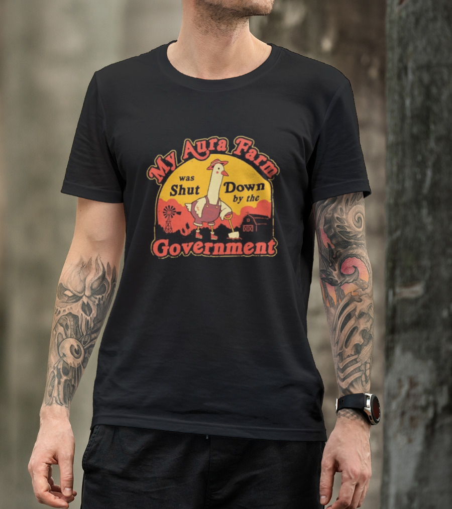 My Aura Farm Was Shut Down By The Government Goose Vintage Farmyard Scene T-Shirt