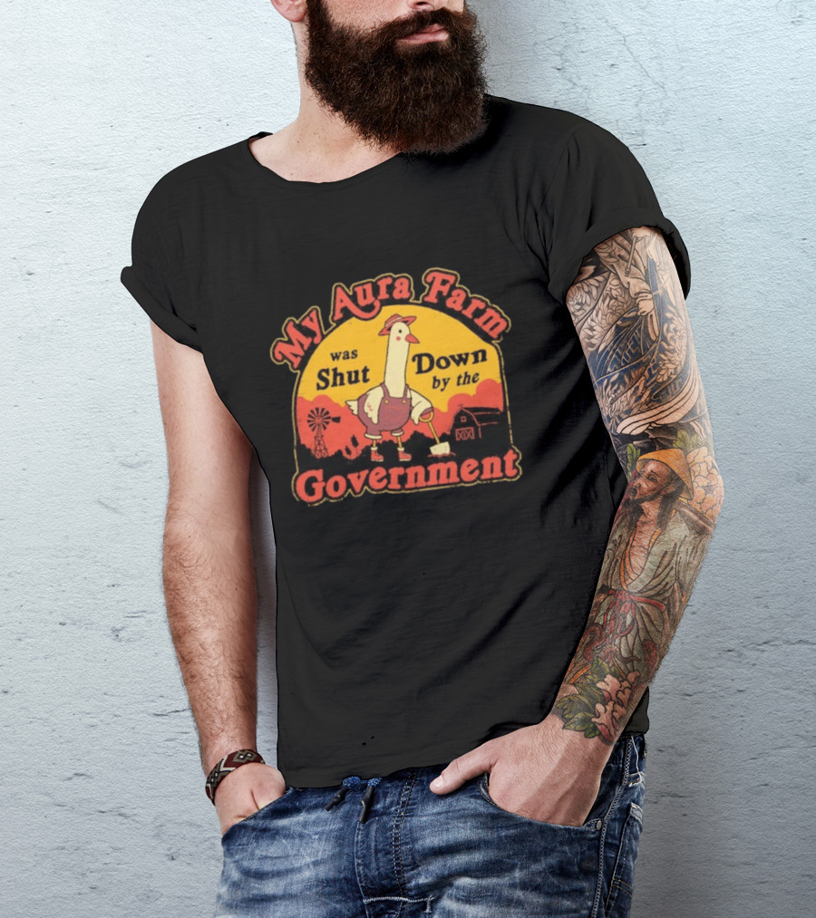 My Aura Farm Was Shut Down By The Government Goose Vintage Farmyard Scene T-Shirt