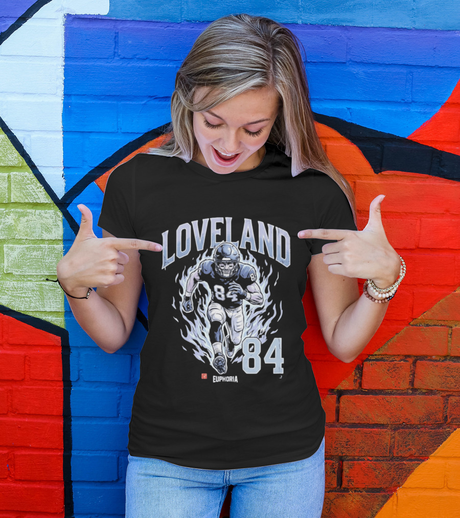 Loveland 84 Euphoria Football Player Blue Flames Athletic T-Shirt