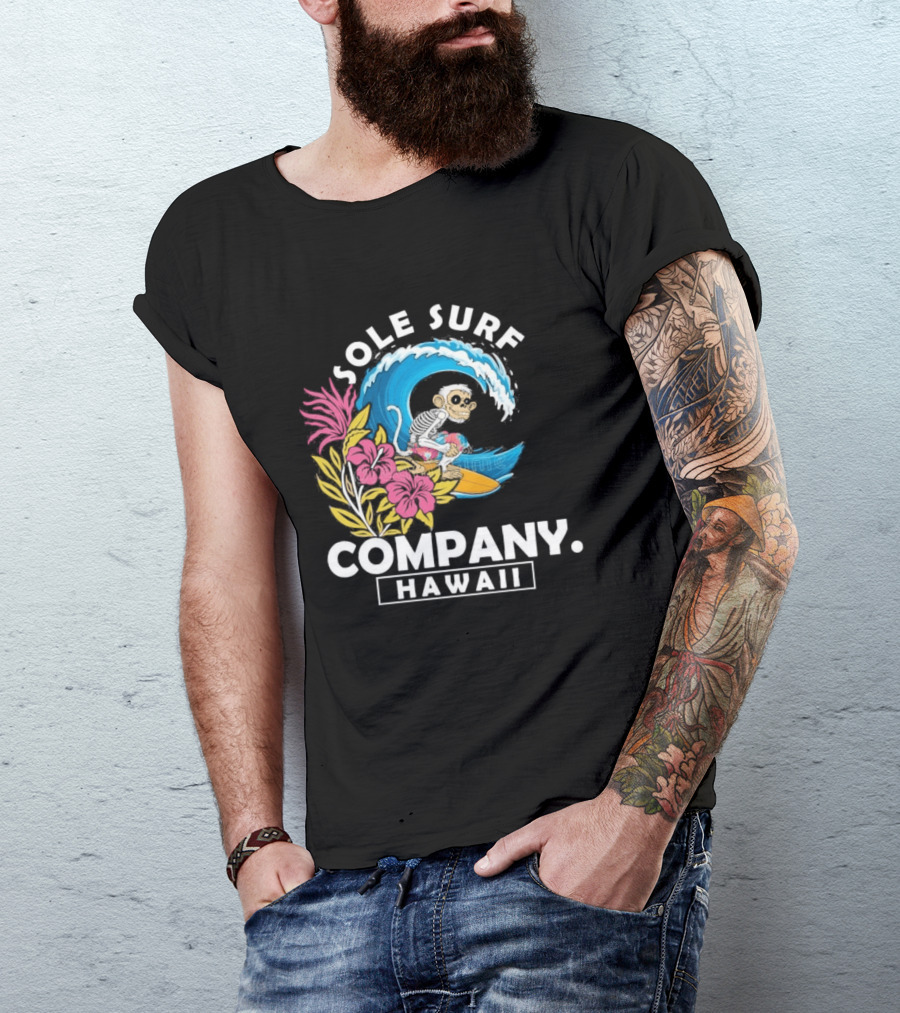 Sole Surf Company Hawaii Monkey Wave Flower Surfing T-Shirt