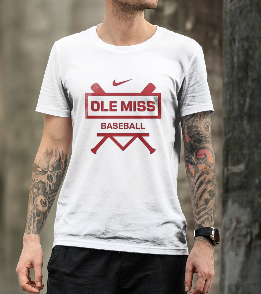 Ole Miss Baseball Nike Let's Go Rebell Crossed Bats T-Shirt