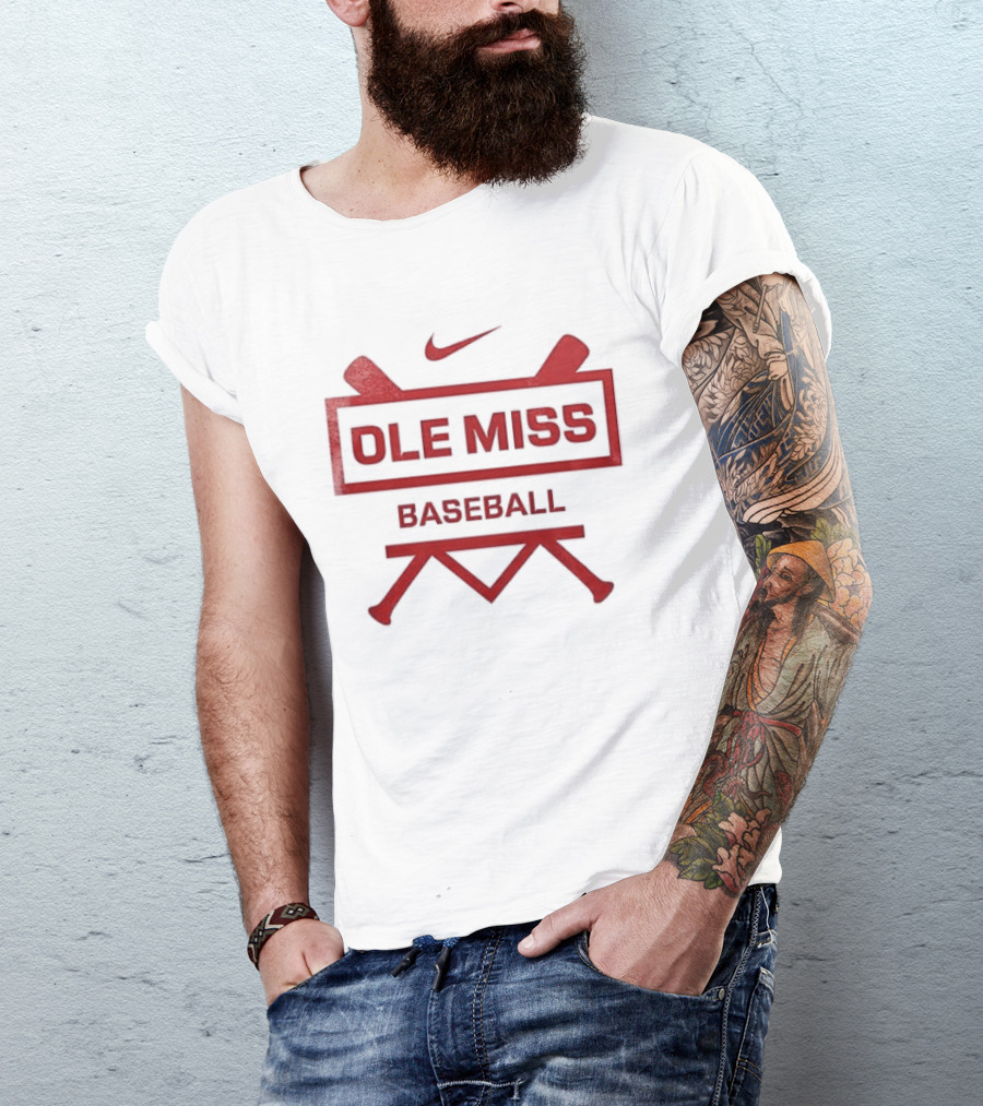 Ole Miss Baseball Nike Let's Go Rebell Crossed Bats T-Shirt