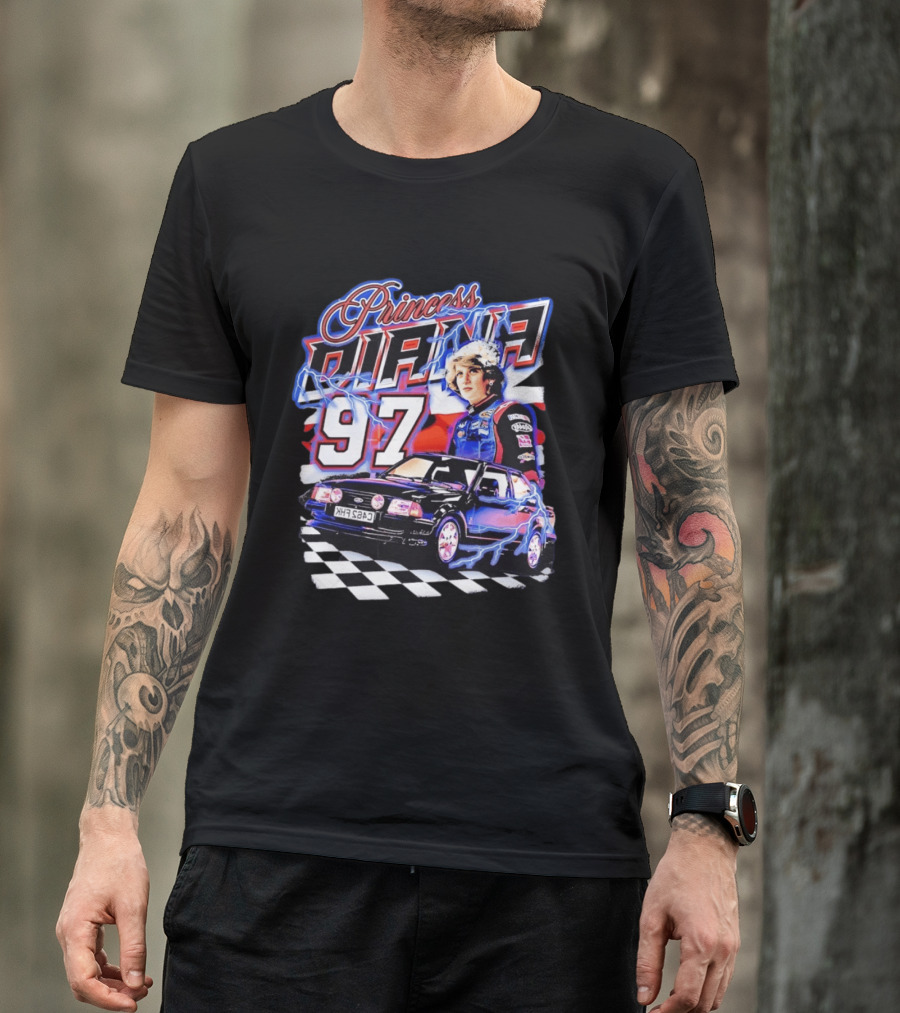 Princess Diana 97 Racing NASCAR Checkered Lightning Car T-Shirt