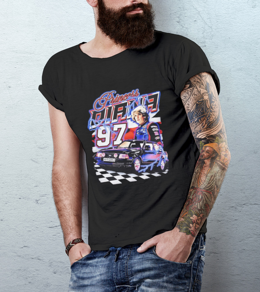 Princess Diana 97 Racing NASCAR Checkered Lightning Car T-Shirt